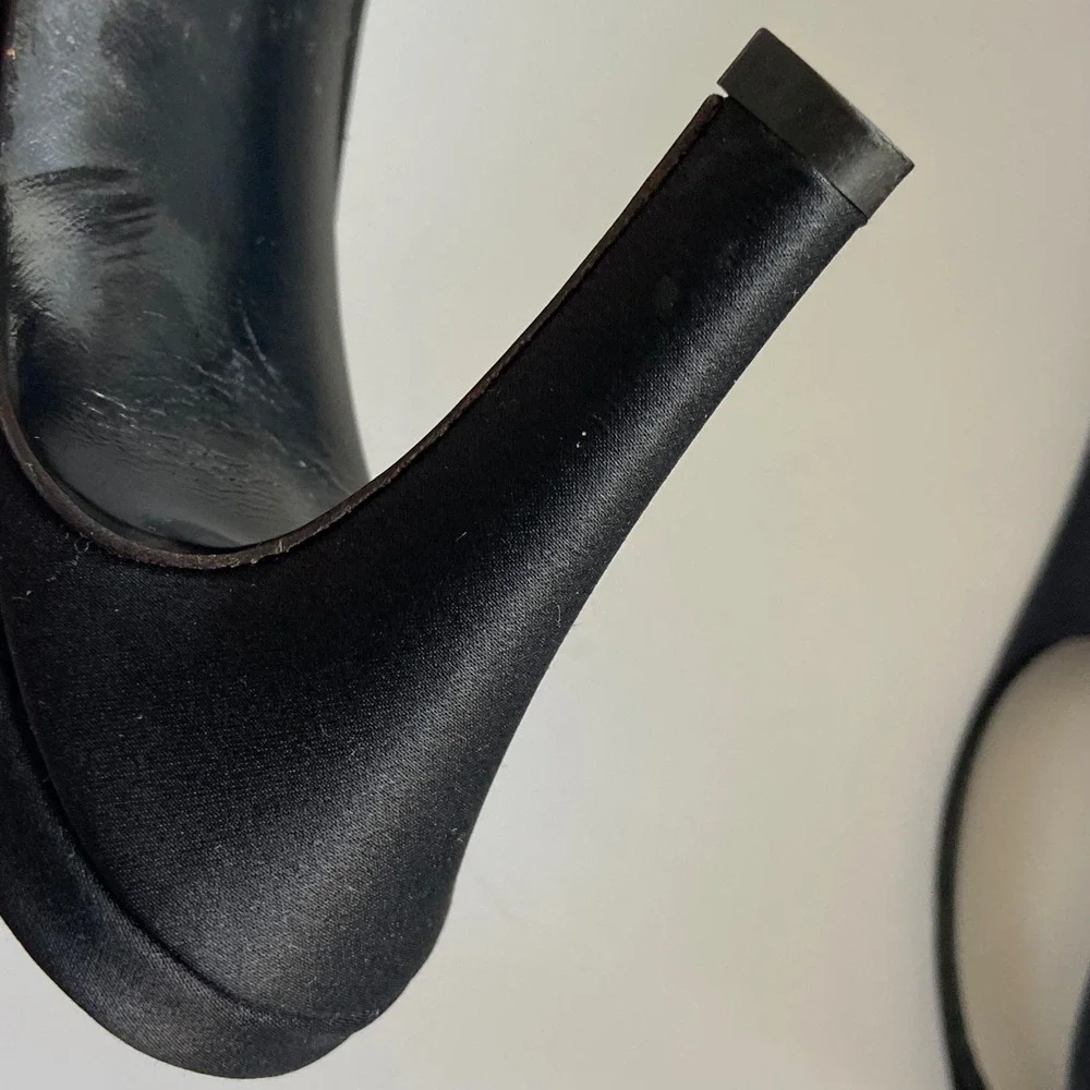 Cole Haan Evening Black Satin Slingback Pumps Pointed Toe Stiletto Heels 7.5 AA